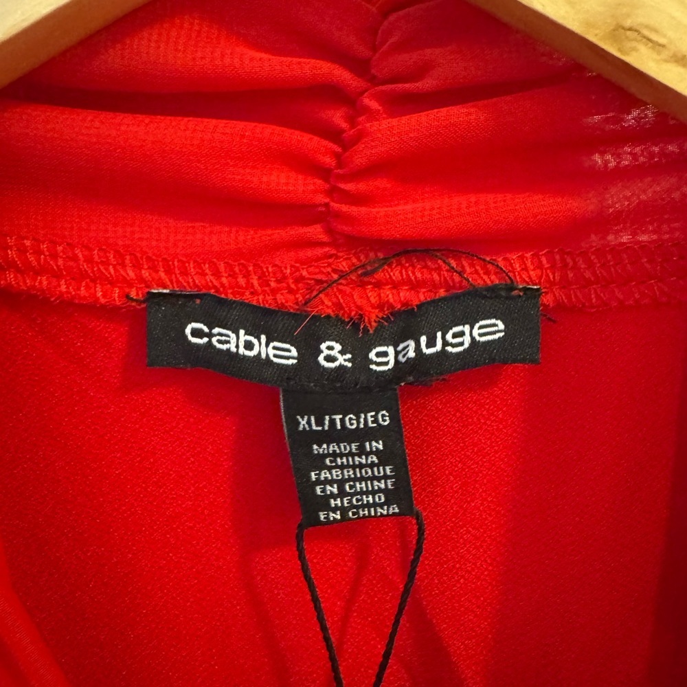 Cable & Gauge Red Tie-Neck Long-Sleeve Blouse - Picture 6 of 6